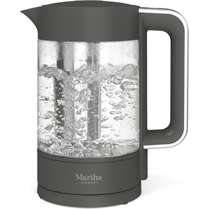 image:imageMartha Stewart Electric Kettle with Removable Stainless Steel Tea Infuser Glass Carafe17L 7 Cups Hot Water Boiler 4 Presets Keep Warm amp Auto ShutOff Cordless 360 Swivel Base Linen CreamCaviar Gray